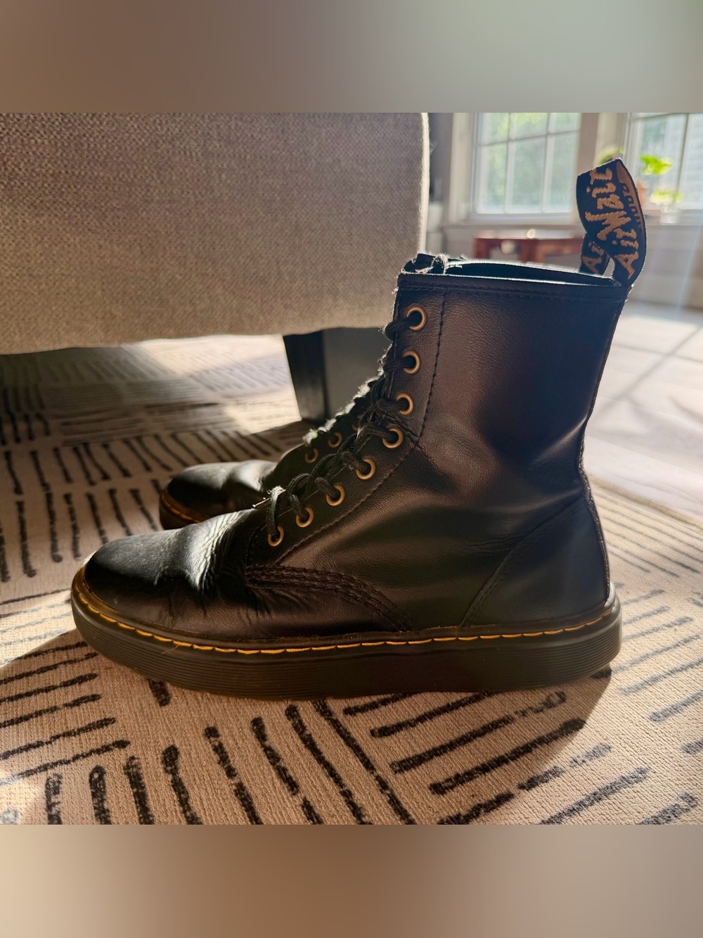 Dr. Martens Black Leather Zavlava Boots with Yellow Stitching - Picture 2 of 9